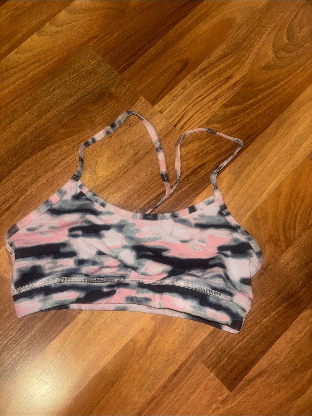 lululemon athletica Pink, Black & Gray Camo Strappy Sports Bra